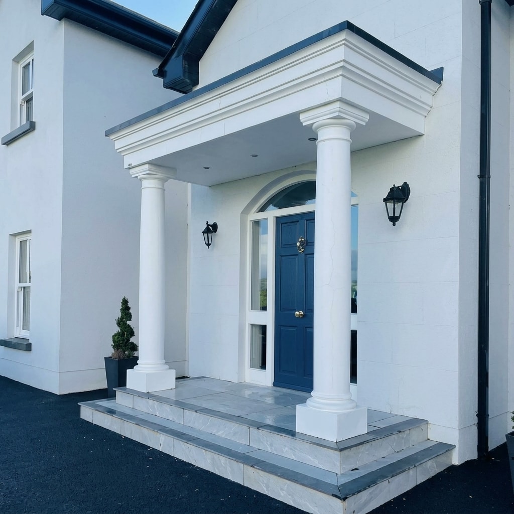 canopies direct grand portico columns blue door detached